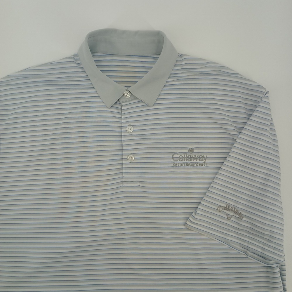Callaway Resort & Gardens Mens Striped Golf Polo Shirt Blue Grey White Large